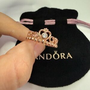 Pandora S170 + RG Plated With CZ Princess Tiara Crown Ring 180880CZ SIZE8